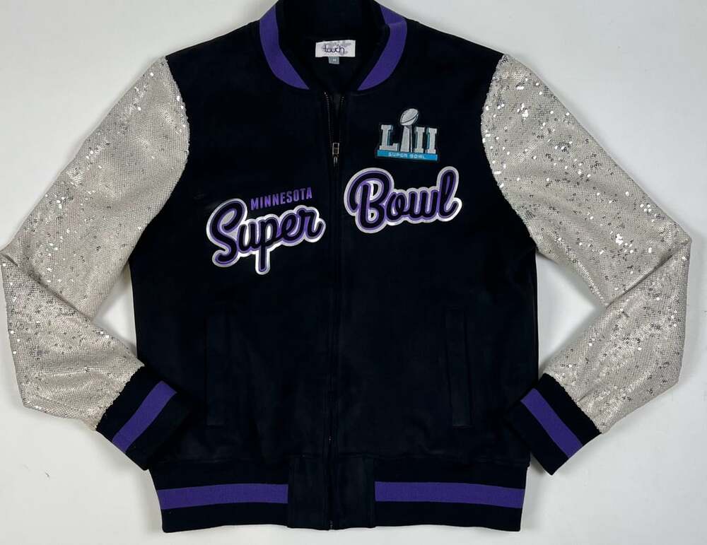Touch Minnesota Super Bowl LII Sequin Sleeve Bomber Jacket Black Medium